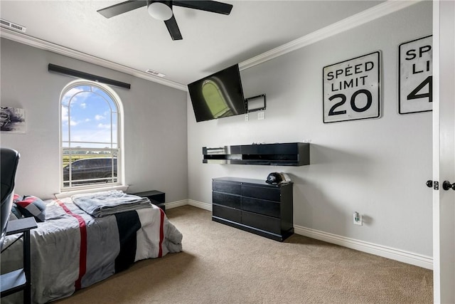 11267 Walters Rd, Bentonville, AR 72712 - carpeted bedroom with ornamental molding and ceiling fan