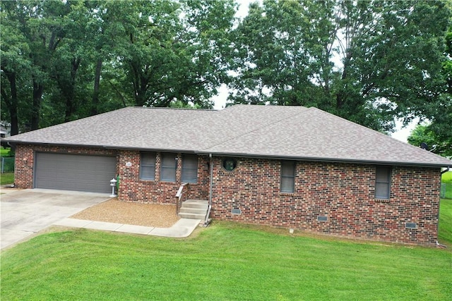 1805 Van Buren Ave, Mountain Home, AR 72653 - ranch-style house featuring a shingled roof, driveway, an attached garage, brick siding, and a front yard