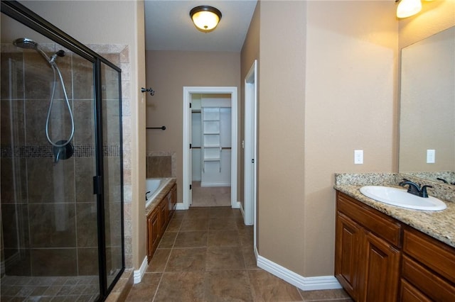 3402 Crosswinds Blvd, Bentonville, AR 72713 - bathroom featuring vanity, a shower stall, a bath, and tile patterned flooring
