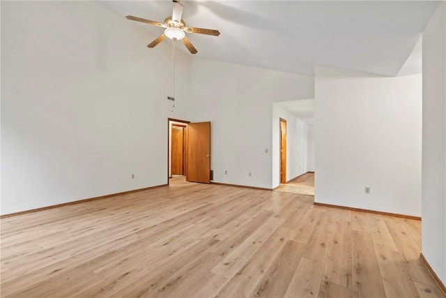 2176 Orchard Hill Rd, Siloam Springs, AR 72761 - unfurnished room with light wood-type flooring, ceiling fan, and high vaulted ceiling