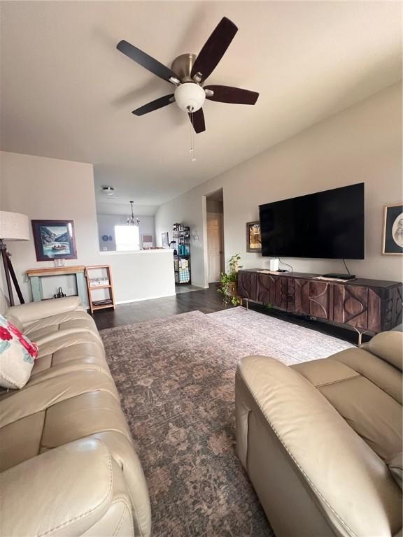 15072 White Fawn Dr, Garfield, AR 72732 - living room featuring ceiling fan