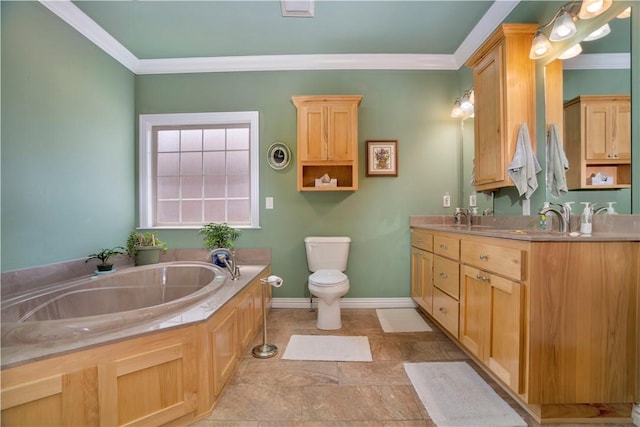 460 Viney Grove Rd, Prairie Grove, AR 72753 - bathroom with double vanity, a garden tub, and ornamental molding