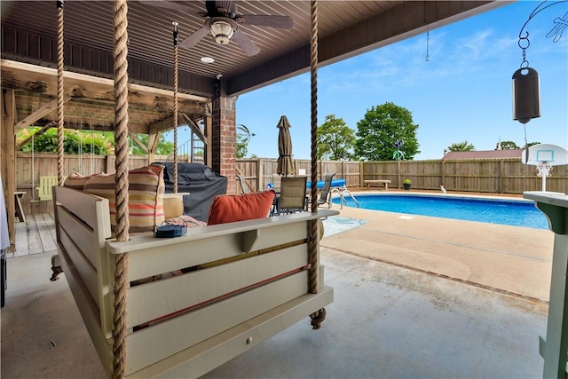 460 Viney Grove Rd, Prairie Grove, AR 72753 - fenced backyard featuring ceiling fan and a patio
