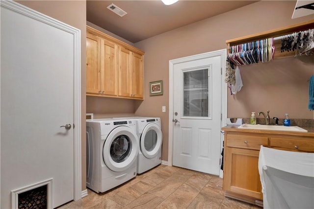 460 Viney Grove Rd, Prairie Grove, AR 72753 - laundry area with cabinet space, washer and dryer, and light stone finish flooring