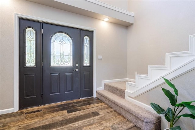 2042 Greasy Creek Ln, Washburn, MO 65772 - foyer entrance with dark wood-style flooring and stairs