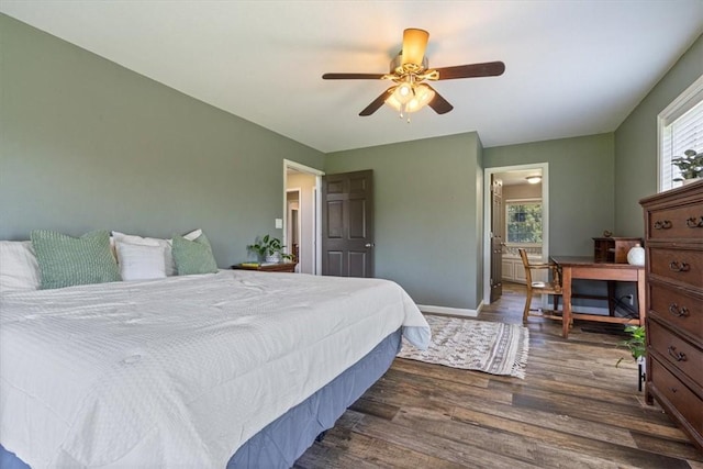 2042 Greasy Creek Ln, Washburn, MO 65772 - bedroom featuring wood finished floors, ceiling fan, and ensuite bath