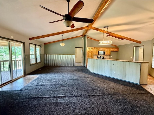 14076 Canal St, Rogers, AR 72758 - unfurnished living room featuring a ceiling fan and a wainscoted wall