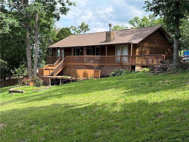 14076 Canal St, Rogers, AR 72758 - rear view of property with a lawn, a chimney, and a shingled roof