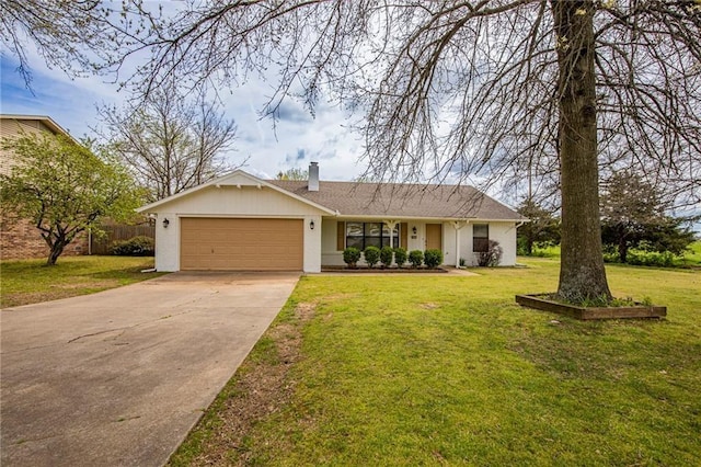 5315 Walden St, Lowell, AR 72745 - single story home with driveway, a garage, a front yard, and a chimney