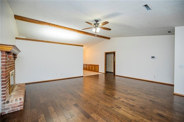 5315 Walden St, Lowell, AR 72745 - unfurnished living room with ceiling fan, wood finished floors, a brick fireplace, and a textured ceiling
