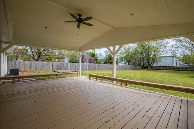 5315 Walden St, Lowell, AR 72745 - wooden terrace featuring a fenced backyard and a ceiling fan