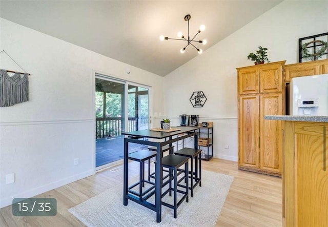 5 Horseshoe Dr, Holiday Island, AR 72631 - dining space featuring a chandelier, light wood-type flooring, and high vaulted ceiling