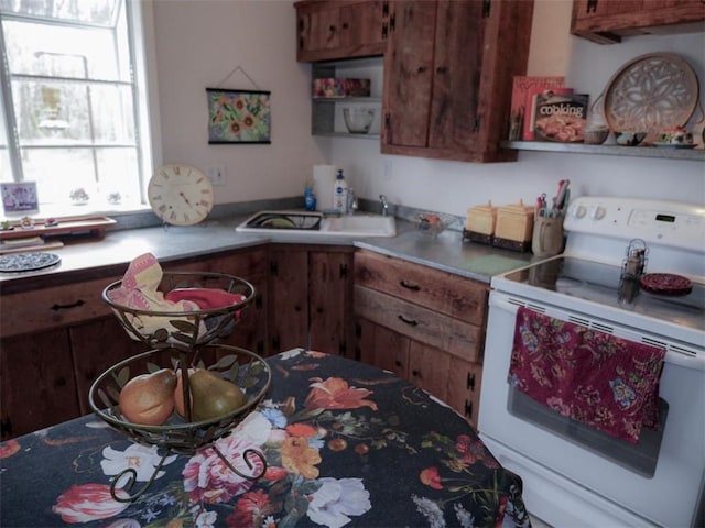 1042 County Road 445, Berryville, AR 72616 - kitchen featuring white range with electric stovetop and light countertops