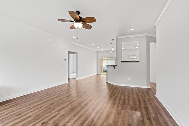 2 Wendike Ln, Bella Vista, AR 72715 - unfurnished living room with ornamental molding, wood finished floors, a ceiling fan, and recessed lighting