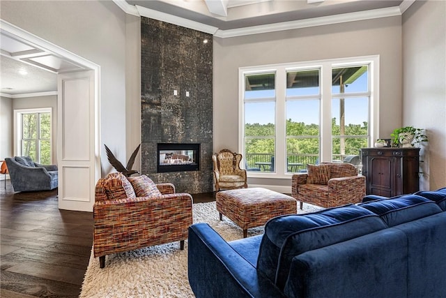 8 Mckenzie Way, Bella Vista, AR 72715 - living room featuring crown molding, wood finished floors, and a premium fireplace