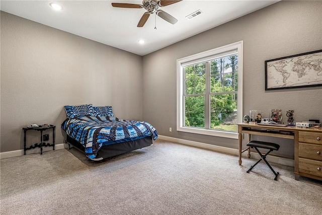 8 Mckenzie Way, Bella Vista, AR 72715 - bedroom featuring light colored carpet, a desk, ceiling fan, and recessed lighting