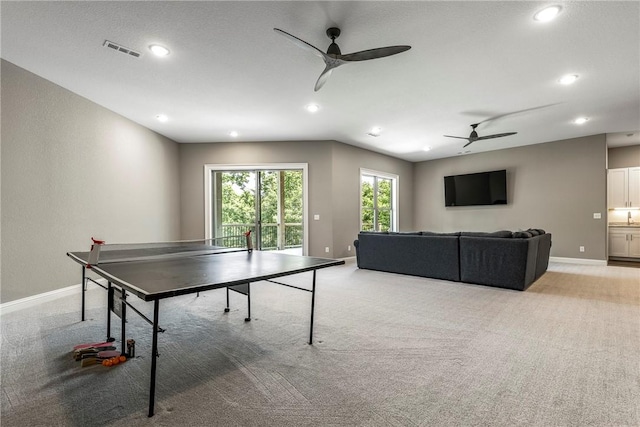 8 Mckenzie Way, Bella Vista, AR 72715 - playroom featuring a ceiling fan, light carpet, and recessed lighting