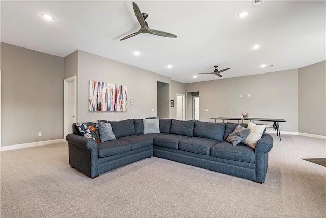 8 Mckenzie Way, Bella Vista, AR 72715 - living area with ceiling fan, light carpet, and recessed lighting