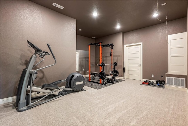 8 Mckenzie Way, Bella Vista, AR 72715 - workout area with a textured wall, carpet flooring, and recessed lighting