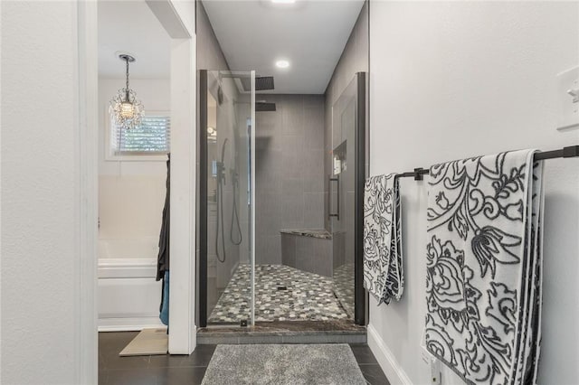 3902 Layton Dr, Harrison, AR 72601 - bathroom featuring a shower stall, tile patterned floors, recessed lighting, and a tub to relax in