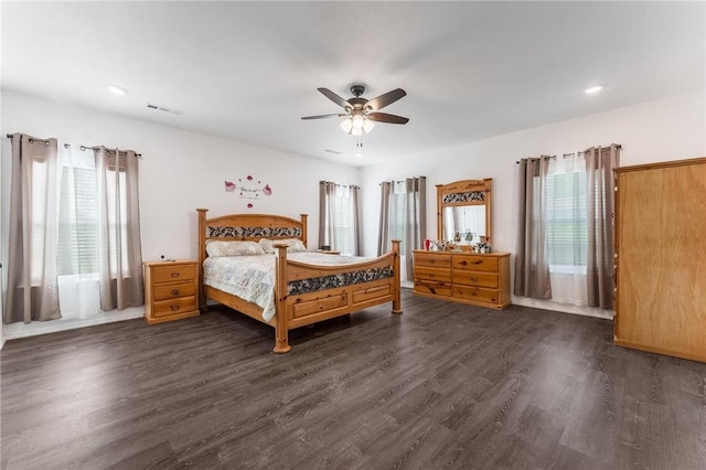 1209 W Olive St, Rogers, AR 72756 - bedroom featuring dark wood-style floors, a ceiling fan, and recessed lighting