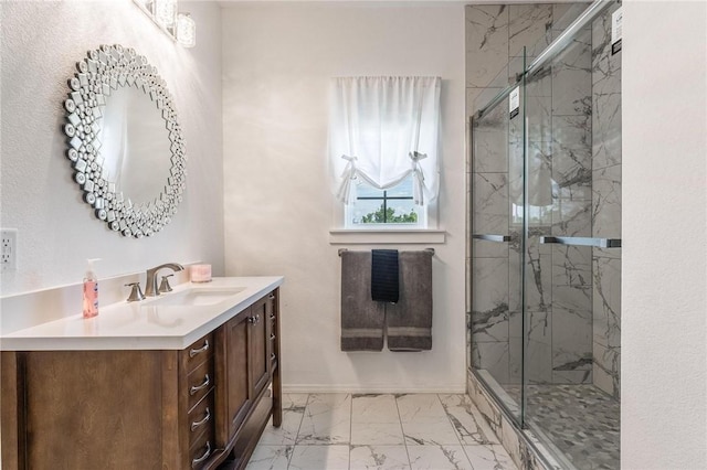 1209 W Olive St, Rogers, AR 72756 - full bathroom featuring vanity, marble look tiles, and a marble finish shower