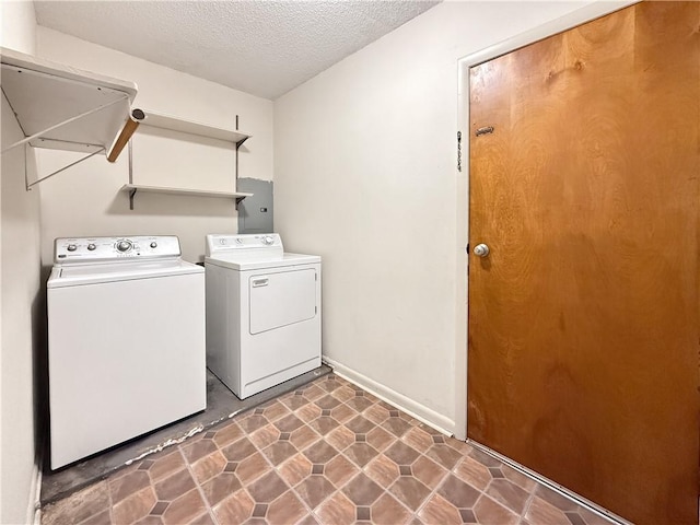 1906 S W End St, Springdale, AR 72764 - laundry area with washer and clothes dryer, a textured ceiling, and electric panel