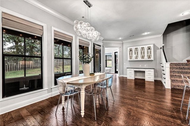 601 Chattin Cir, Bentonville, AR 72713 - dining space with ornamental molding, stairs, healthy amount of natural light, dark wood-type flooring, and recessed lighting
