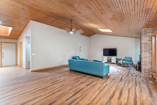 20 Kirkcudbright, Bella Vista, AR 72715 - living room with lofted ceiling, wood ceiling, wood finished floors, and a ceiling fan