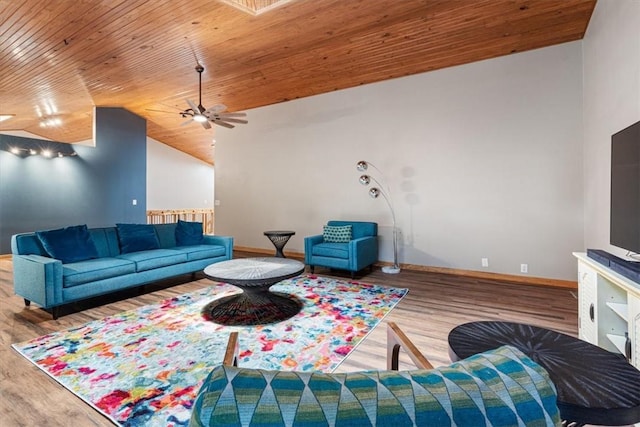 20 Kirkcudbright, Bella Vista, AR 72715 - living room with lofted ceiling, wood finished floors, wooden ceiling, and a ceiling fan