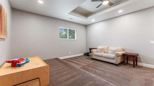 4903 S Inglewood Rd, Rogers, AR 72758 - sitting room with carpet floors, ceiling fan, recessed lighting, and a tray ceiling