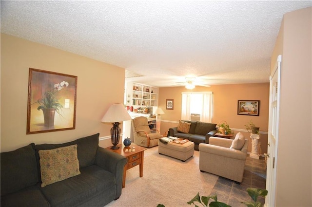 8096 Magnolia Ln, Rogers, AR 72756 - living area with a textured ceiling, ceiling fan, and carpet floors