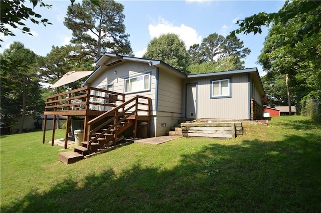 8096 Magnolia Ln, Rogers, AR 72756 - rear view of property with a wooden deck, a lawn, and stairway
