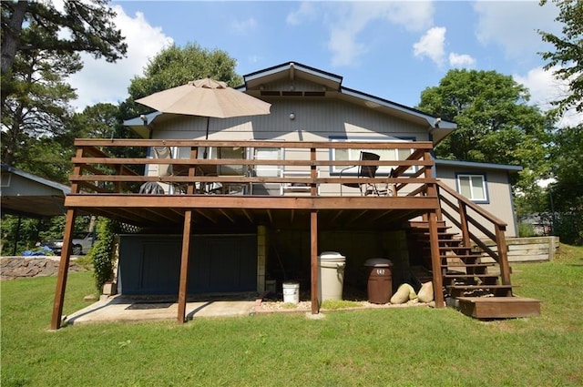 8096 Magnolia Ln, Rogers, AR 72756 - back of property with a wooden deck, a lawn, and stairs