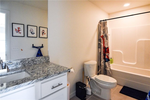 2756 Cassidy Ave, Springdale, AR 72764 - bathroom featuring vanity, shower / tub combo with curtain, tile patterned floors, and recessed lighting