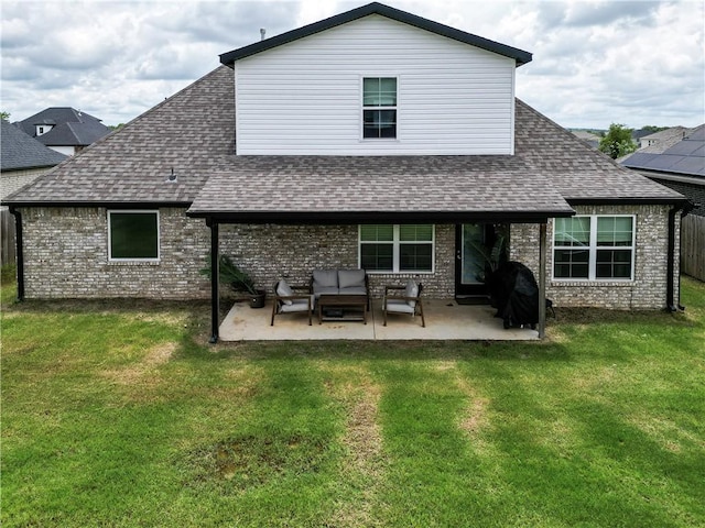 2756 Cassidy Ave, Springdale, AR 72764 - rear view of house featuring a shingled roof, a patio, and outdoor lounge area