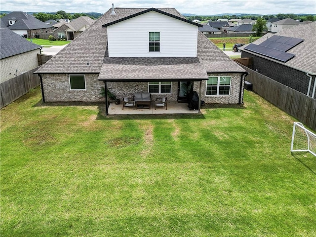 2756 Cassidy Ave, Springdale, AR 72764 - rear view of property with a shingled roof, brick siding, a residential view, a fenced backyard, and outdoor lounge area