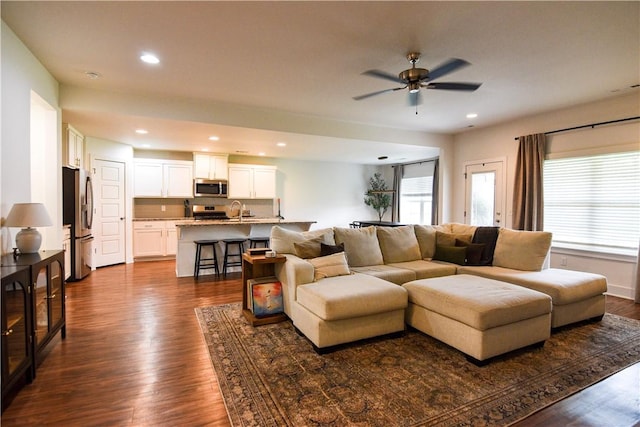 2756 Cassidy Ave, Springdale, AR 72764 - living area featuring plenty of natural light, dark wood-style floors, a ceiling fan, and recessed lighting