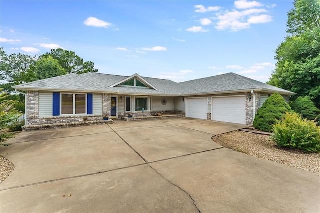 4 Skelton Dr, Bella Vista, AR 72715 - ranch-style home featuring an attached garage, driveway, brick siding, and roof with shingles