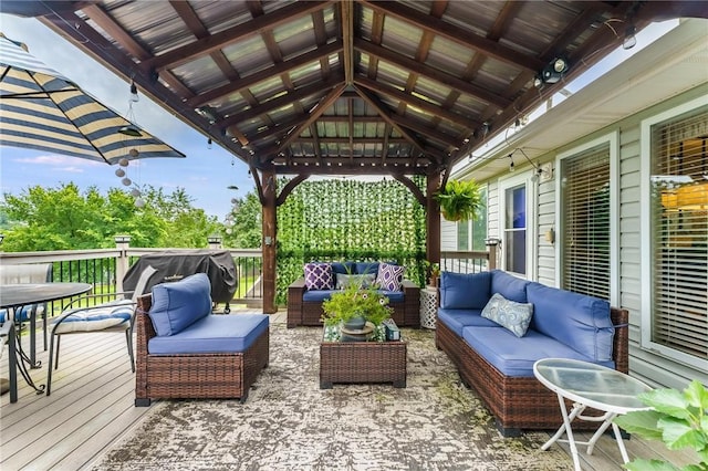 4 Skelton Dr, Bella Vista, AR 72715 - deck featuring outdoor lounge area, a gazebo, outdoor dining area, and area for grilling