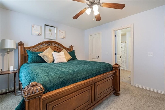 3405 SW Picasso Blvd, Bentonville, AR 72712 - bedroom with light carpet, a ceiling fan, and ensuite bath