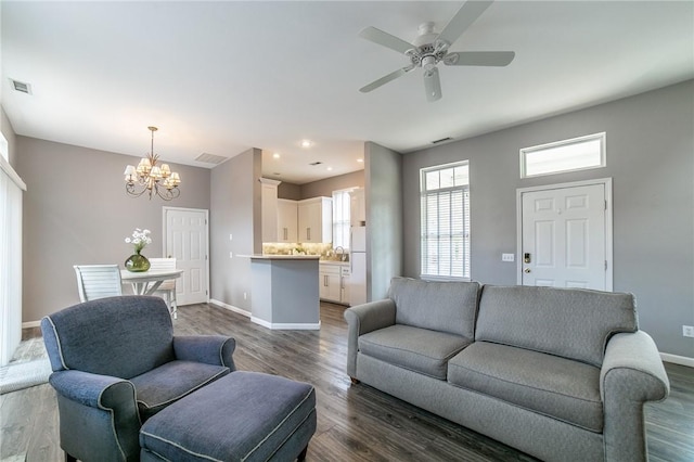 6682 Firefly Catch Ave, Springdale, AR 72762 - living area with a chandelier, a ceiling fan, dark wood finished floors, and recessed lighting