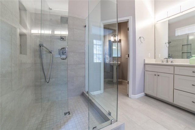 6682 Firefly Catch Ave, Springdale, AR 72762 - full bathroom with a stall shower, tile patterned flooring, and vanity