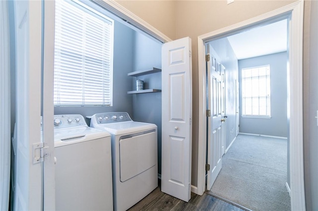 6682 Firefly Catch Ave, Springdale, AR 72762 - laundry room featuring washer and dryer and dark wood-type flooring