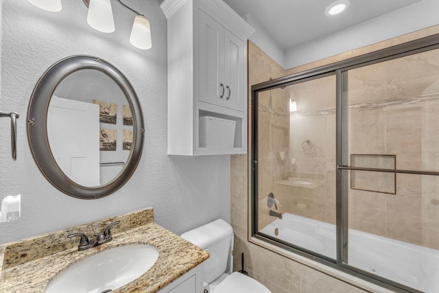 1315 W Magnolia St, Rogers, AR 72758 - bathroom featuring shower / bath combination with glass door, vanity, and a textured wall