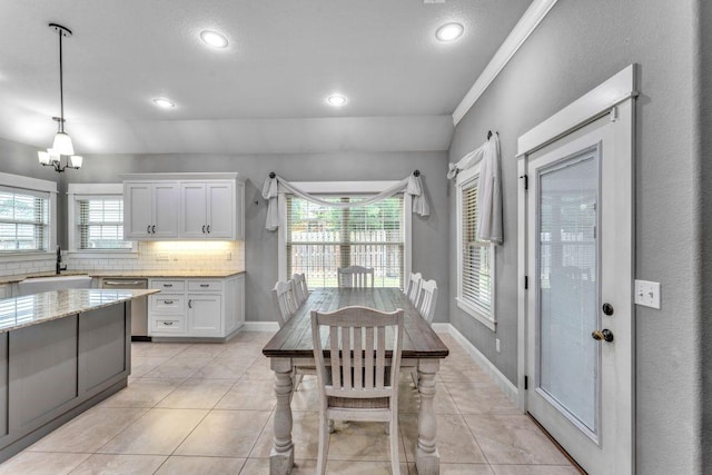 1315 W Magnolia St, Rogers, AR 72758 - dining room featuring recessed lighting, light tile patterned floors, a chandelier, and ornamental molding