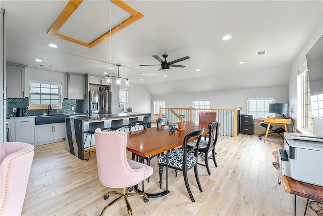 11 Darian Dr, Bentonville, AR 72712 - dining room featuring attic access, plenty of natural light, a ceiling fan, light wood-style floors, and recessed lighting