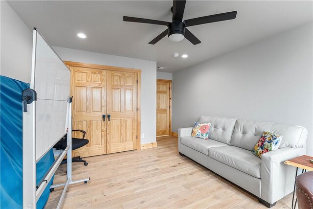 11 Darian Dr, Bentonville, AR 72712 - office area featuring ceiling fan, recessed lighting, and wood finished floors