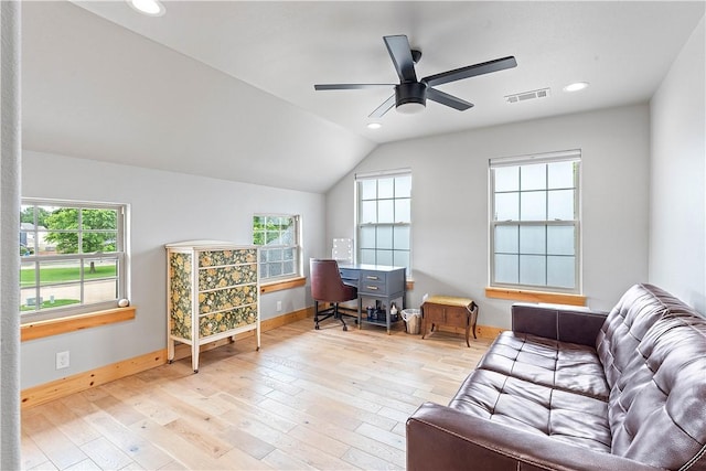 11 Darian Dr, Bentonville, AR 72712 - office featuring hardwood / wood-style floors, ceiling fan, recessed lighting, and lofted ceiling