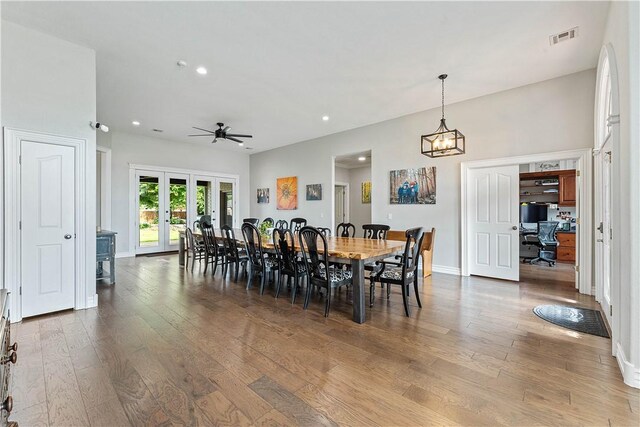11 Darian Dr, Bentonville, AR 72712 - dining room featuring hardwood / wood-style flooring, recessed lighting, french doors, a desk, and ceiling fan
